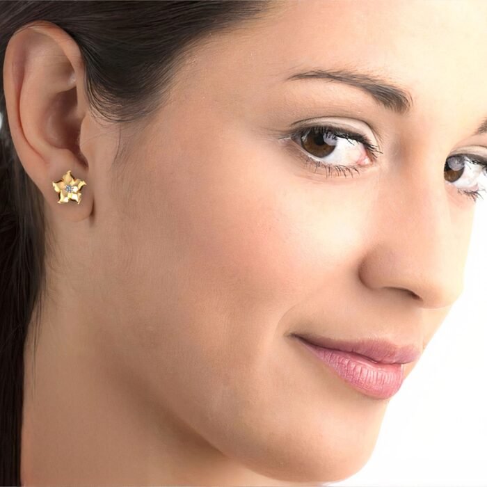 Floral Gold & Diamond Ear-Stud - Image 5